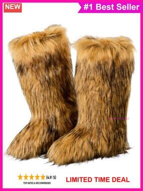 Faux Fur Knee High Snow Boots - Warm Fluffy Winter Boots for Women